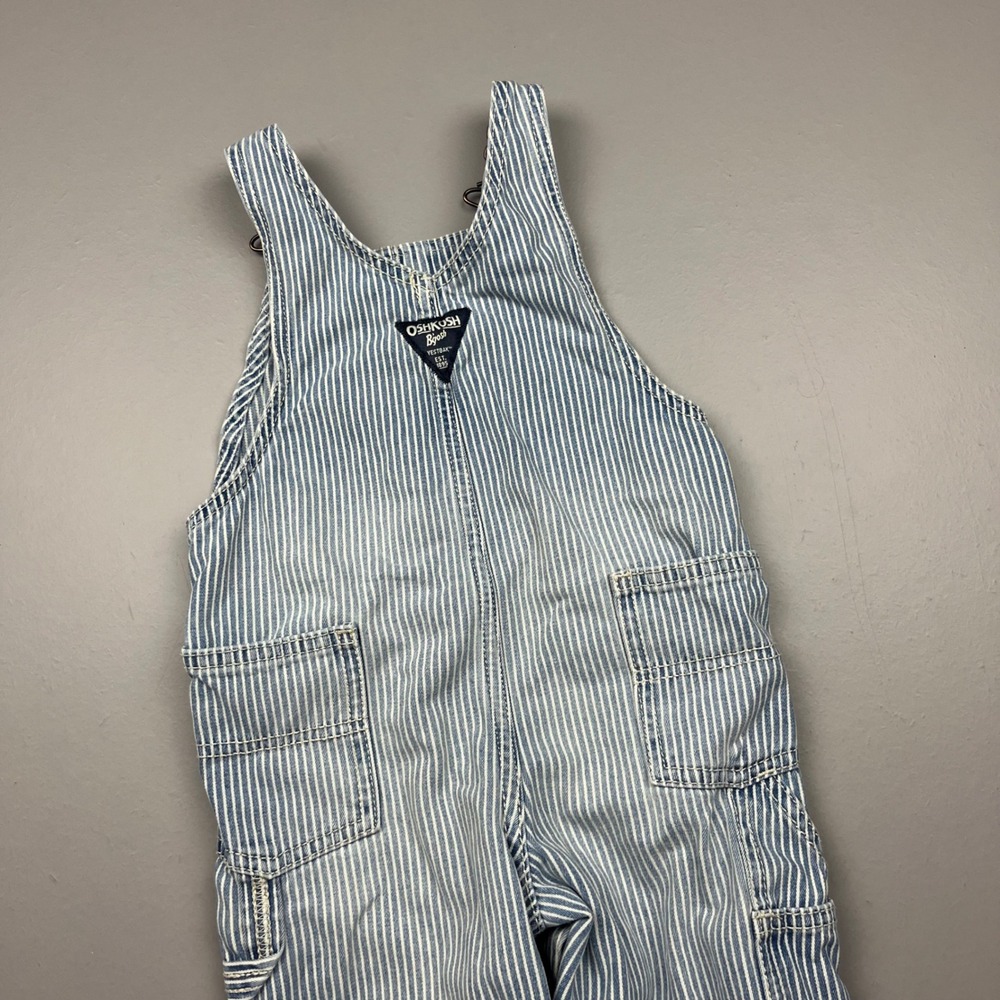 OshKosh B'gosh Overalls Kids 24M Blue White Hickory Stripe Denim Bibs - Picture 9 of 9